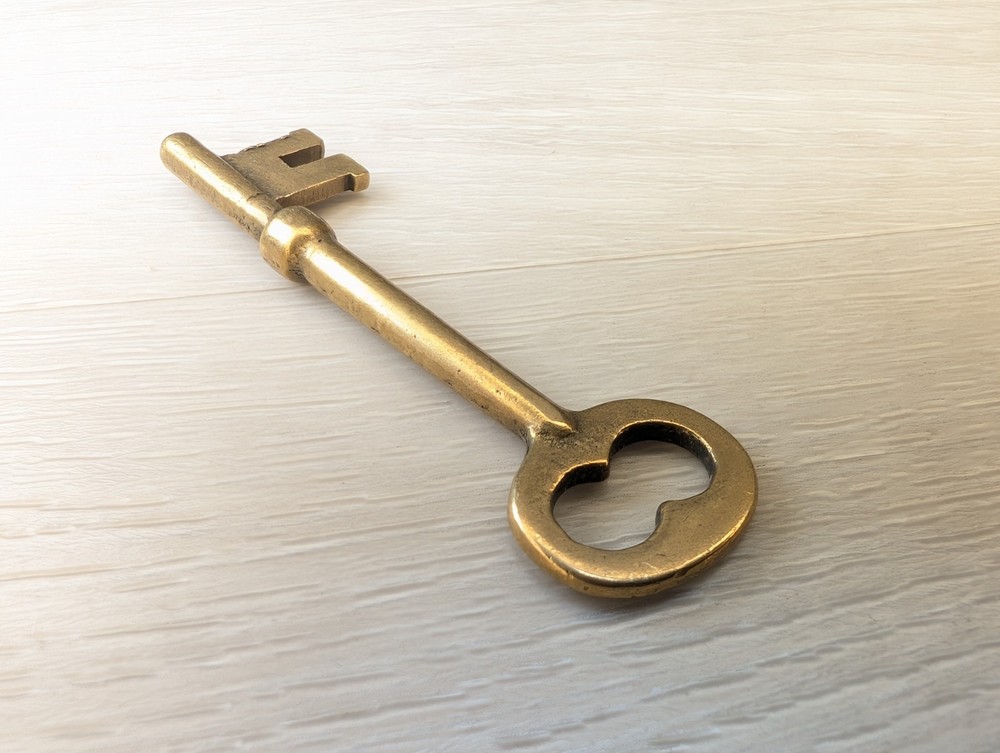 Vintage Solid Brass Skeleton Key 2.5" Long Tarnished Art Deco Victorian