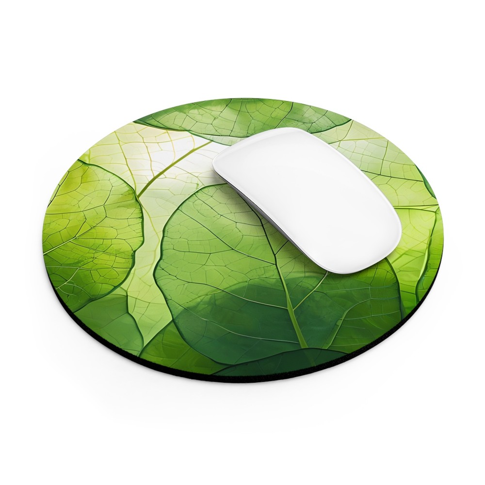 Green Leaf Pattern Mouse Pad | Botanical Desk Accessory
