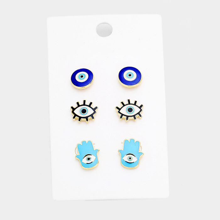 Evil eye blue stud earring set
