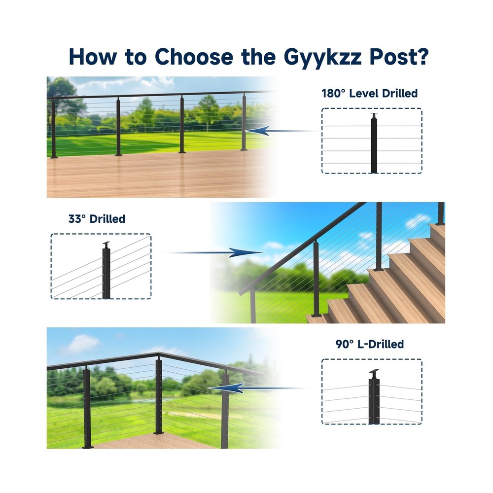 5Pack One-Stop Cable Railing Post Kits, 42" Adjustable Top Level Drilled Line...