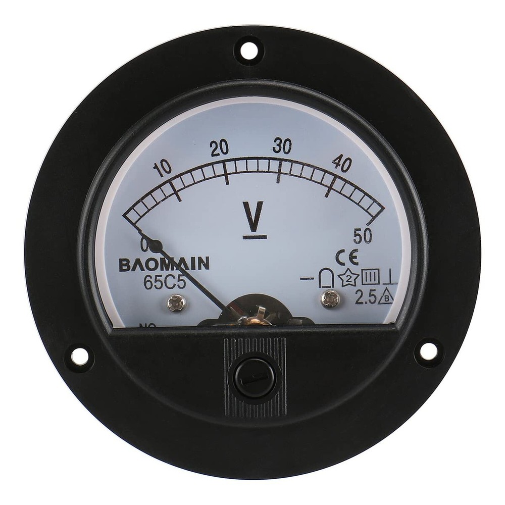 Baomain DC 50V Round Voltmeter Voltage Meter 65C5 Gauge Analog Panel Class 2....
