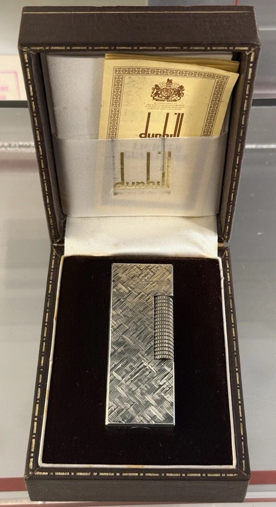 Vintage Dunhill Rollagas Silver Plated Lighter Textured Pattern Boxed