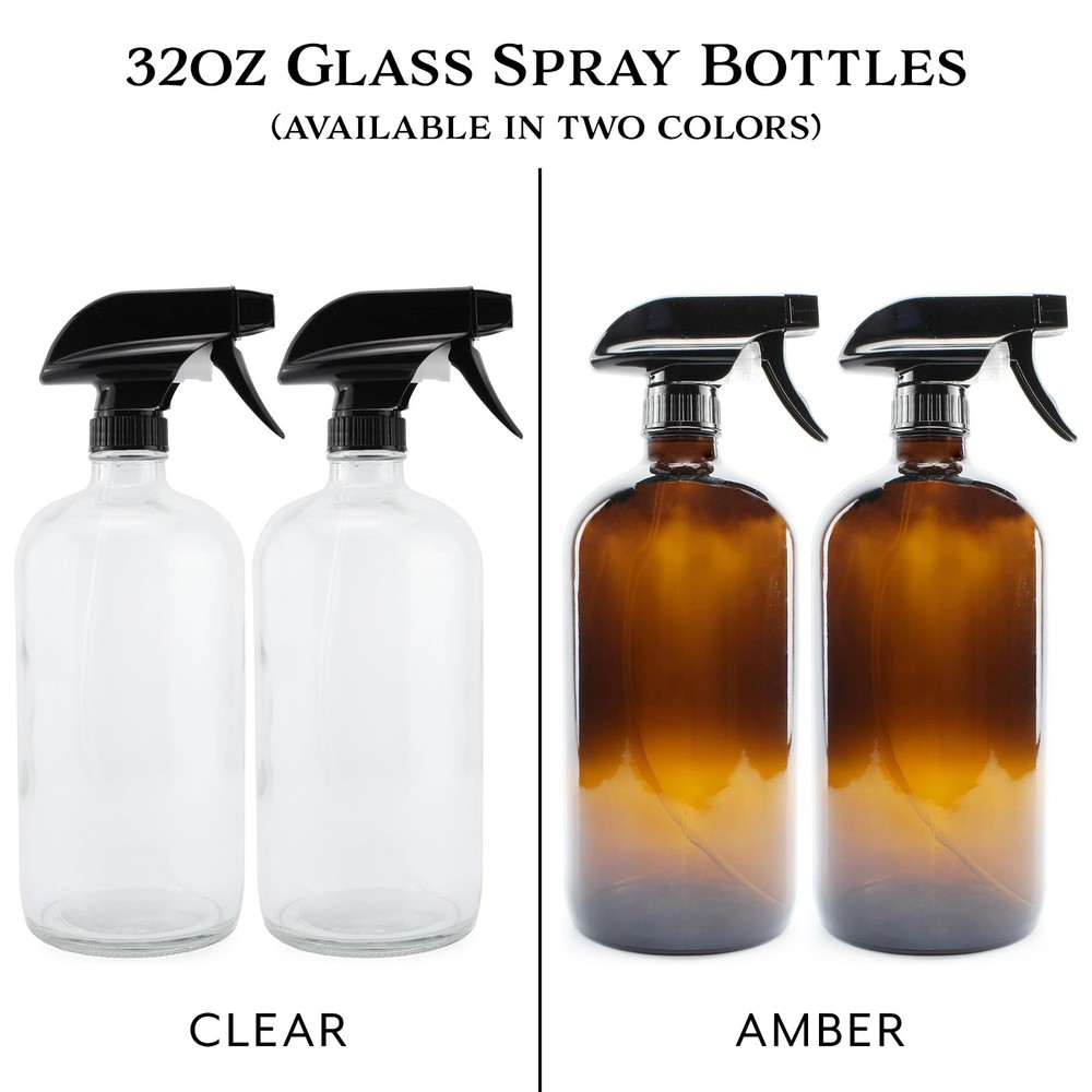 32oz Glass Spray Bottles, Quart w/ 3-Setting Adjustable Trigger Sprayers