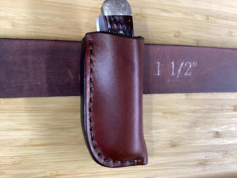 Trapper Size Leather Folding Knife Belt Loop Sheath (Sheath Only)