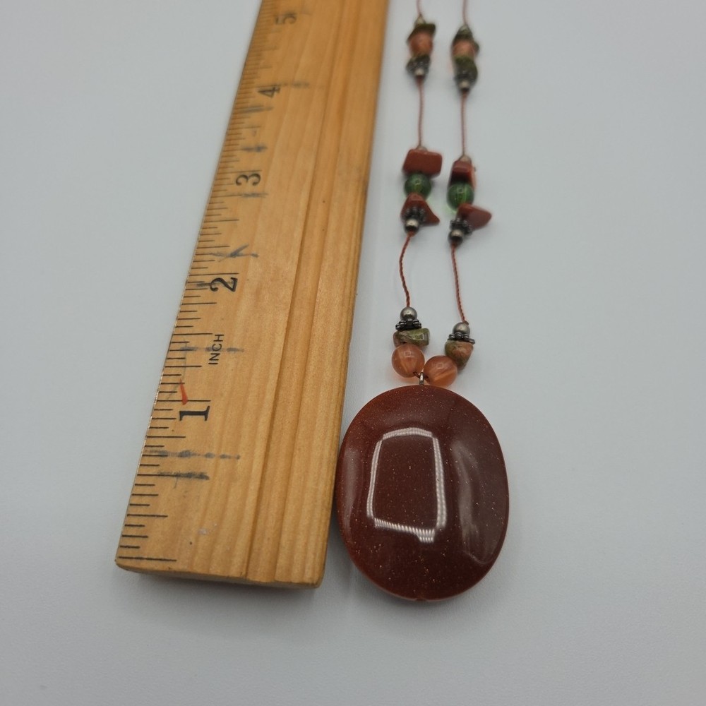 Goldstone Statement Pendant Necklace Earring Set Sparkle Beaded Boho