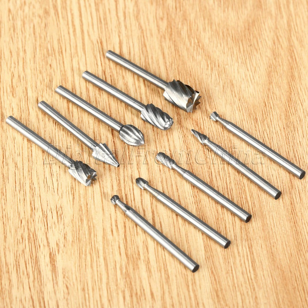 10Pc HSS Engraving Cutting Chamfering Grooving Polishing Routing Drill Bits File