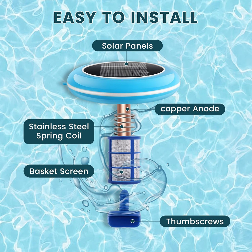 Pool Ionizer Solar Powered,Copper Ionization,Floating Automatic Water Cleaner an