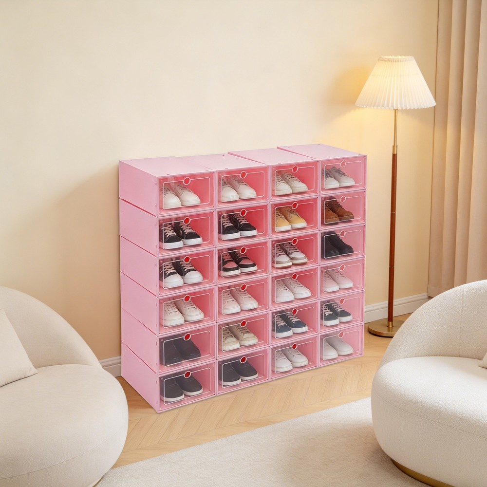 24 Pack Shoe Storage Boxes With Clear Flip Lid, Stackable Shoe Storage Organizer