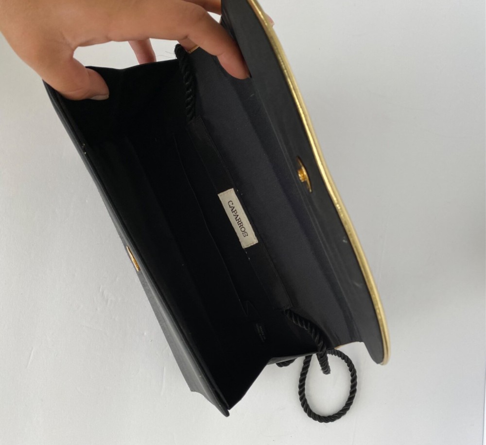 Evening Bag Satin Sequins Black Gold Tone Caparros