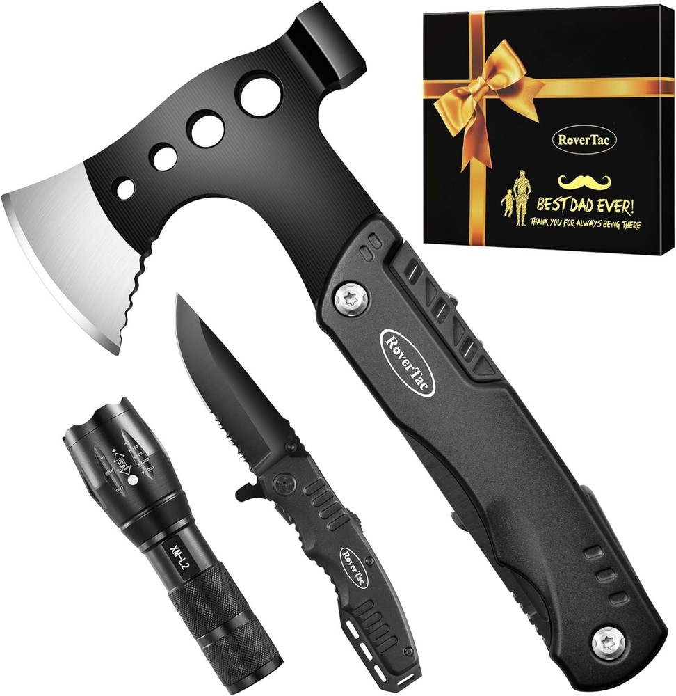 Unique Gift Box for Dad with Best Dad Ever Design Multitool Axe and Flashlight