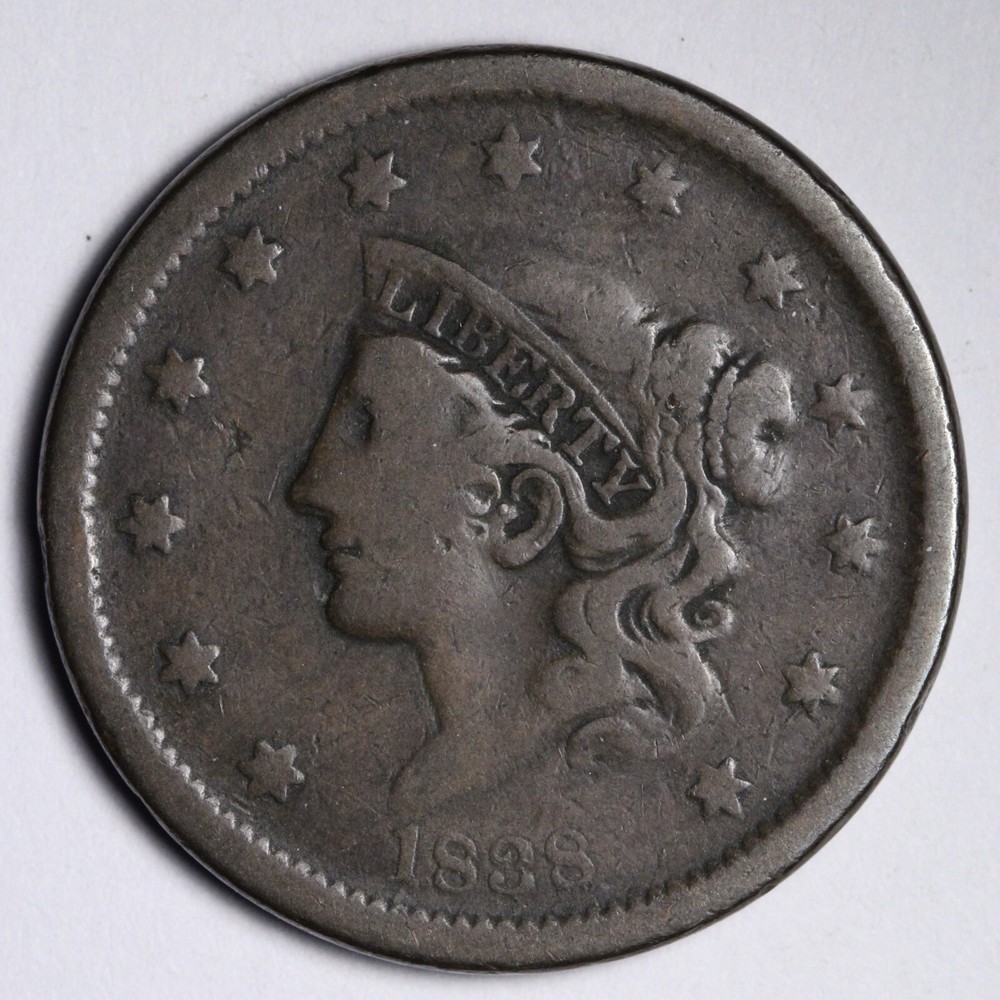 1838 Coronet Head Large Cent CHOICE VG E142 T