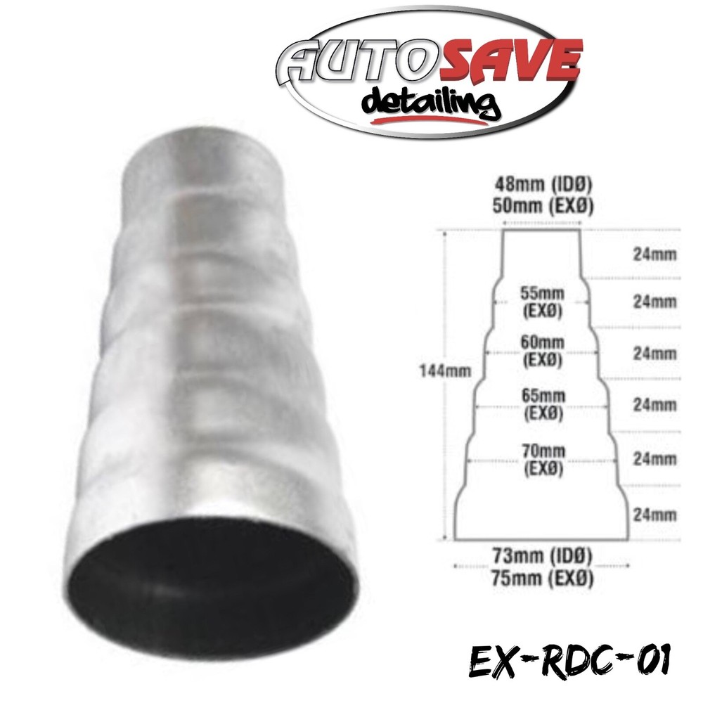 E-Tech  Steel Exhaust Pipe Reducer 48mm - 75mm 6 Step Adapter Performance System