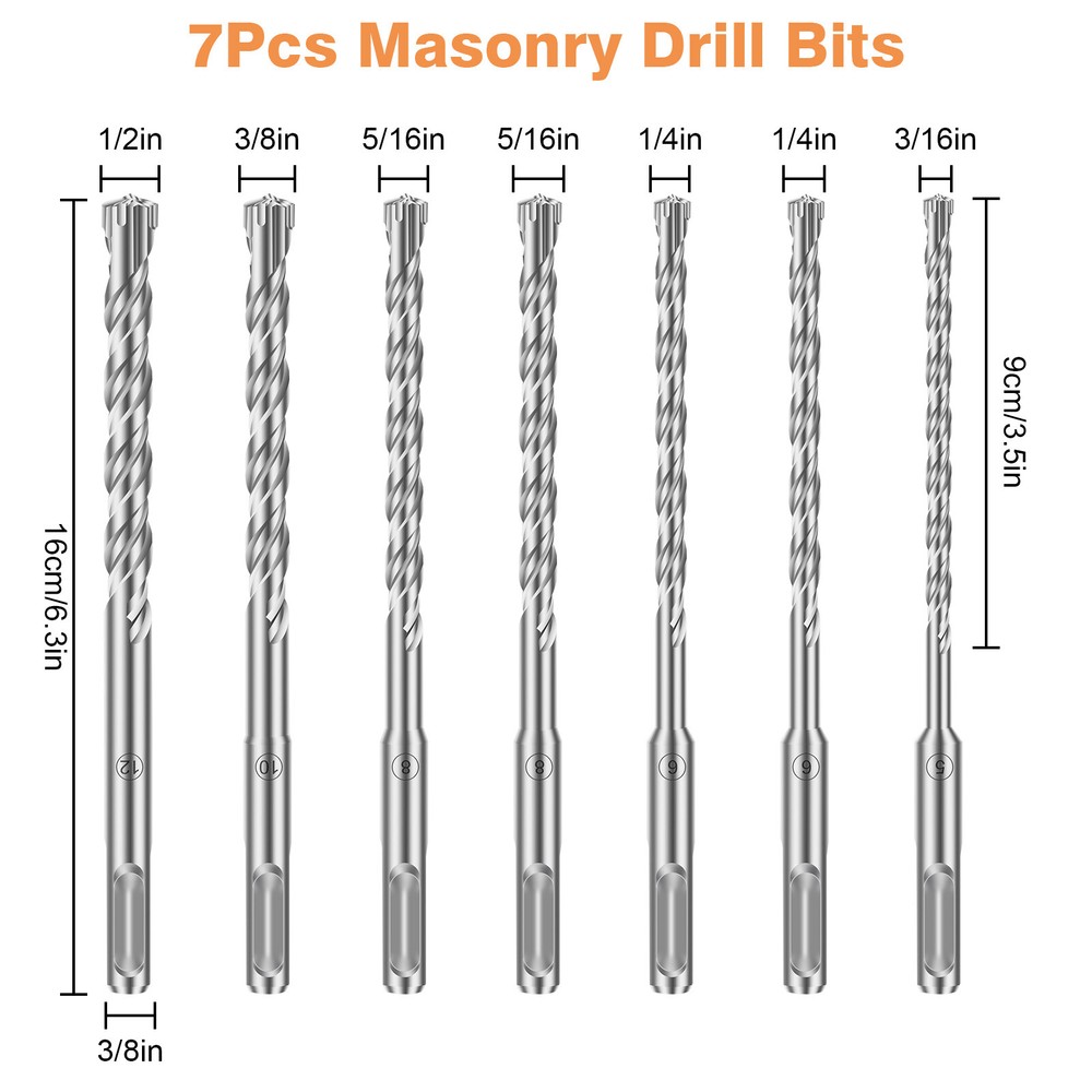 7Pcs SDS Plus Drill Bit Set Carbide Tip Rotary Hammer Masonry Concrete Drill Bit