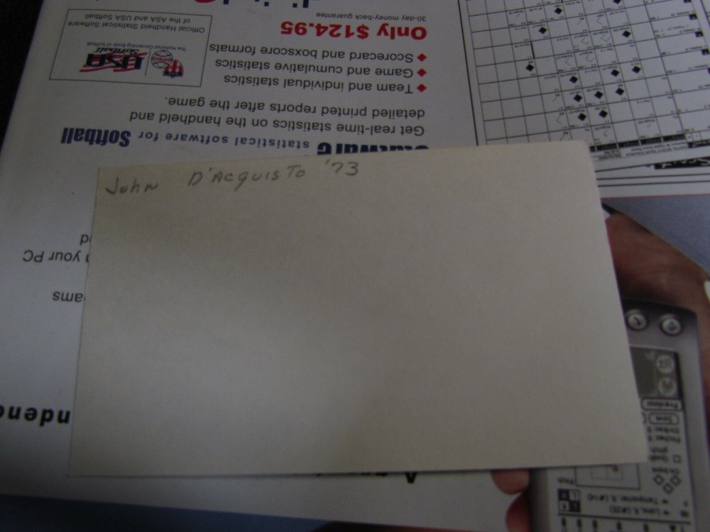 John D' Acquisto autographed index card