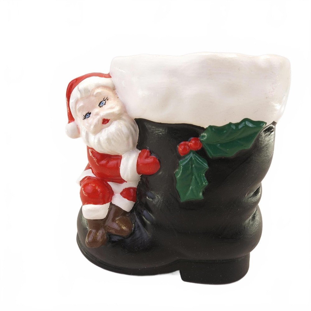 Fabulous Vintage Ceramic Santa Boot Planter 4.5"