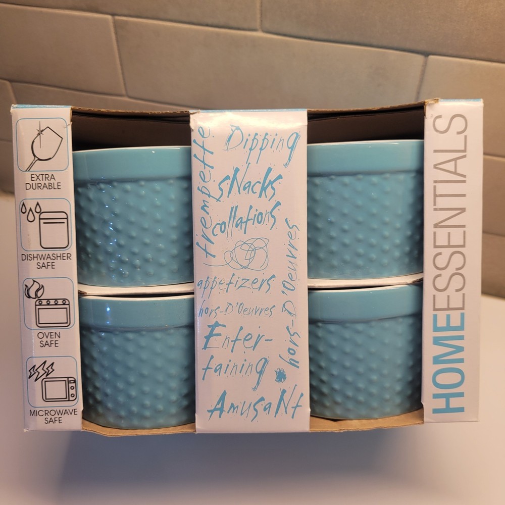 Home Essentials Minis set 4 Ramekins Hobnob Texture Surface Aqua NIB