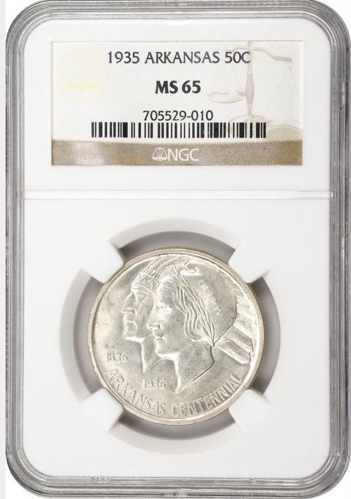 1935 50c Arkansas Silver Commemorative NGC MS65