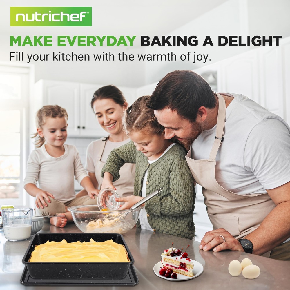 NutriChef 8-Piece Stackable Bakeware Set (Black Marble)