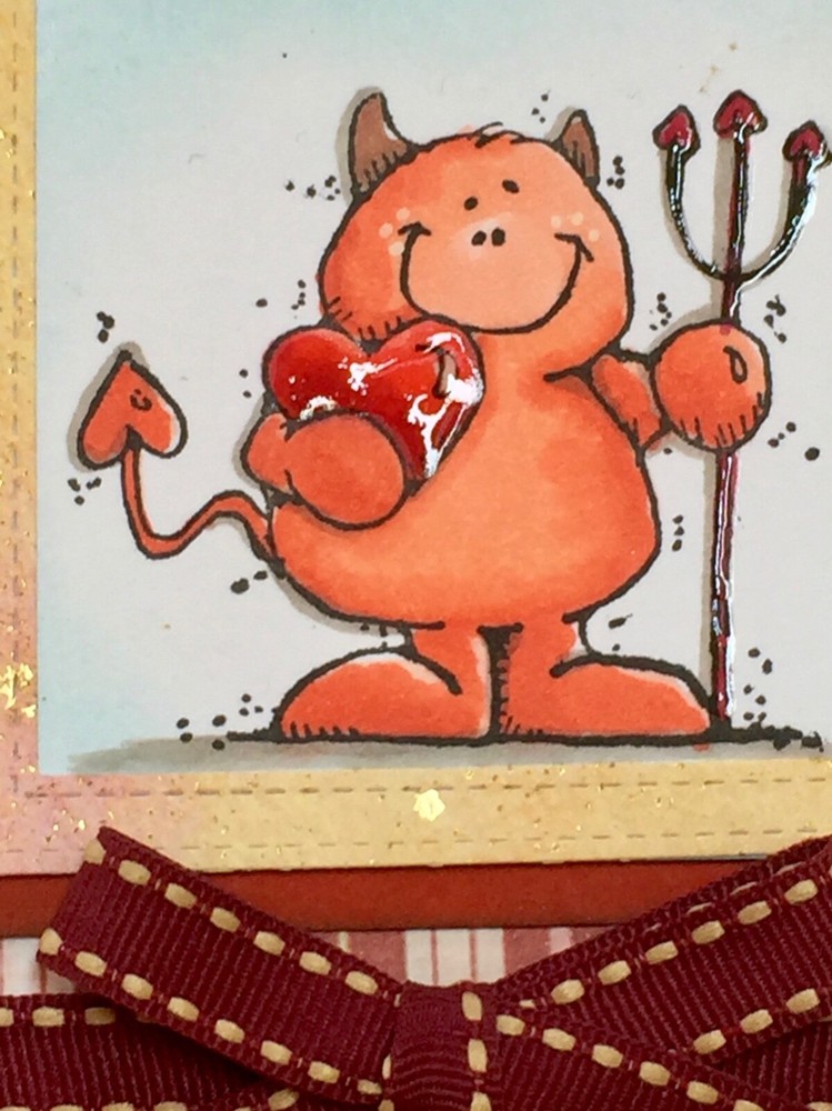 ANNIVERSARY / VALENTINE -CHANGE SENTIMENT- Cute Devil- Handmade card - BY DEE