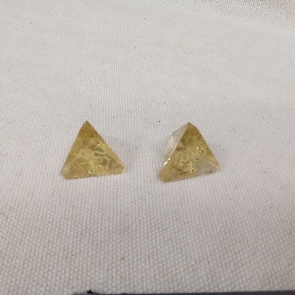 Gamescience dice, gem, d4, pair, inked in crayon