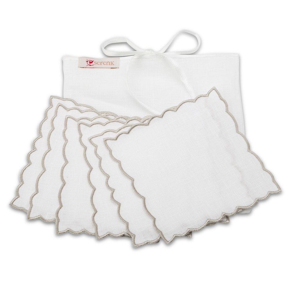 Serenk Ocean Linen Coaster Ecru Set 6pce