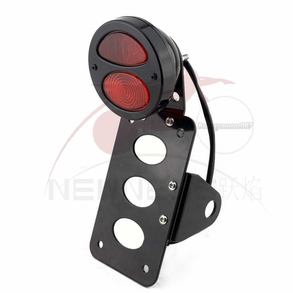 Motorcycle LED Side Mount License Plate Bracket “Stop”Tail Light For Bobber