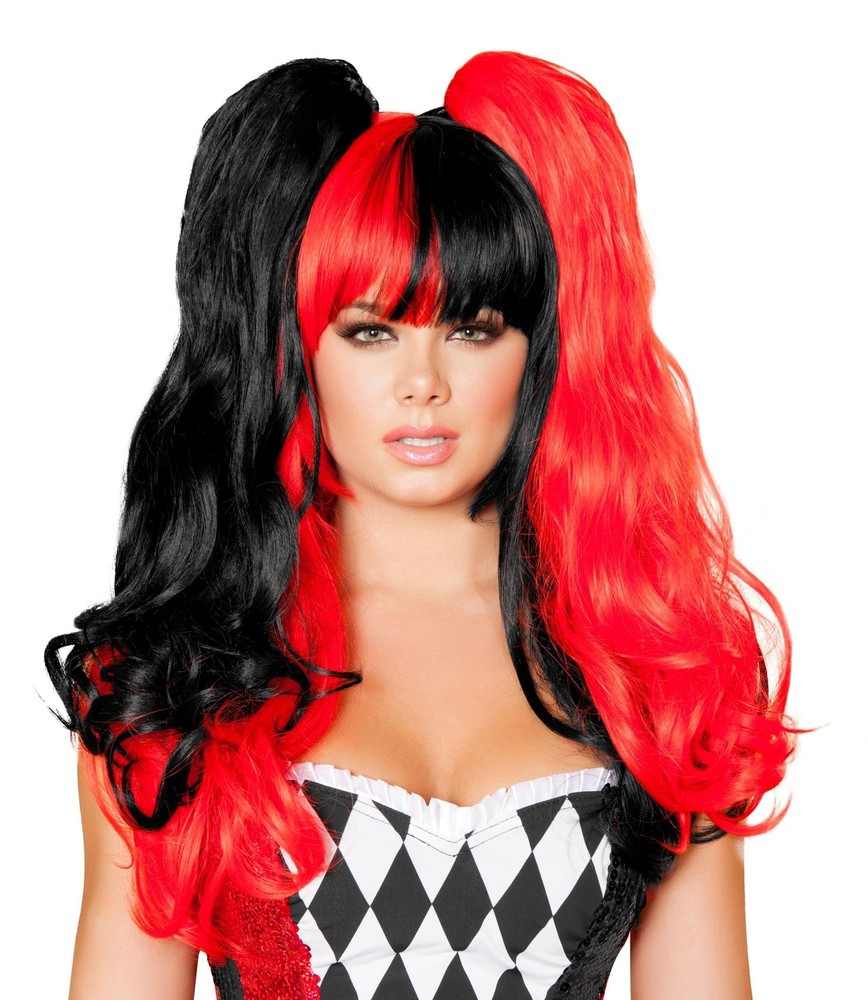 BLACK AND RED PIGTAIL WIG