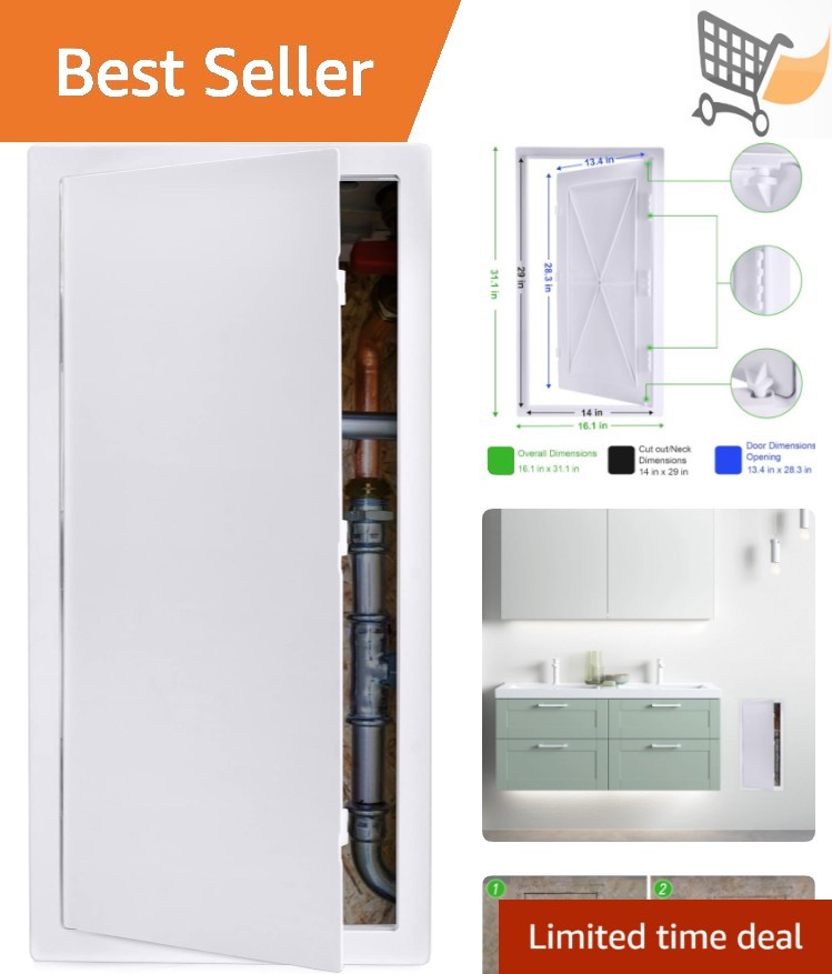 Plastic Access Panel 14x29 Inch for Drywall Ceiling Hinged Removable White