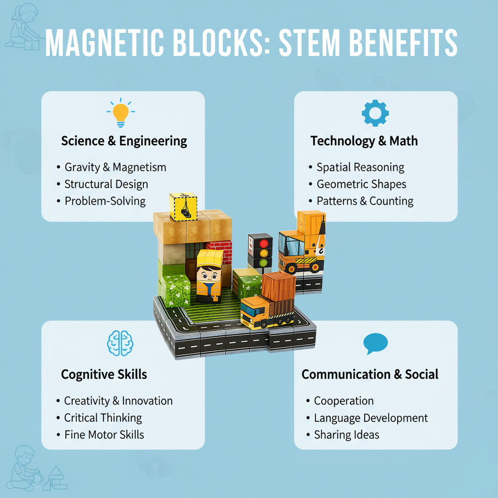 Magnetic Blocks Building Set - 150pc Block Construction Theme for Parents