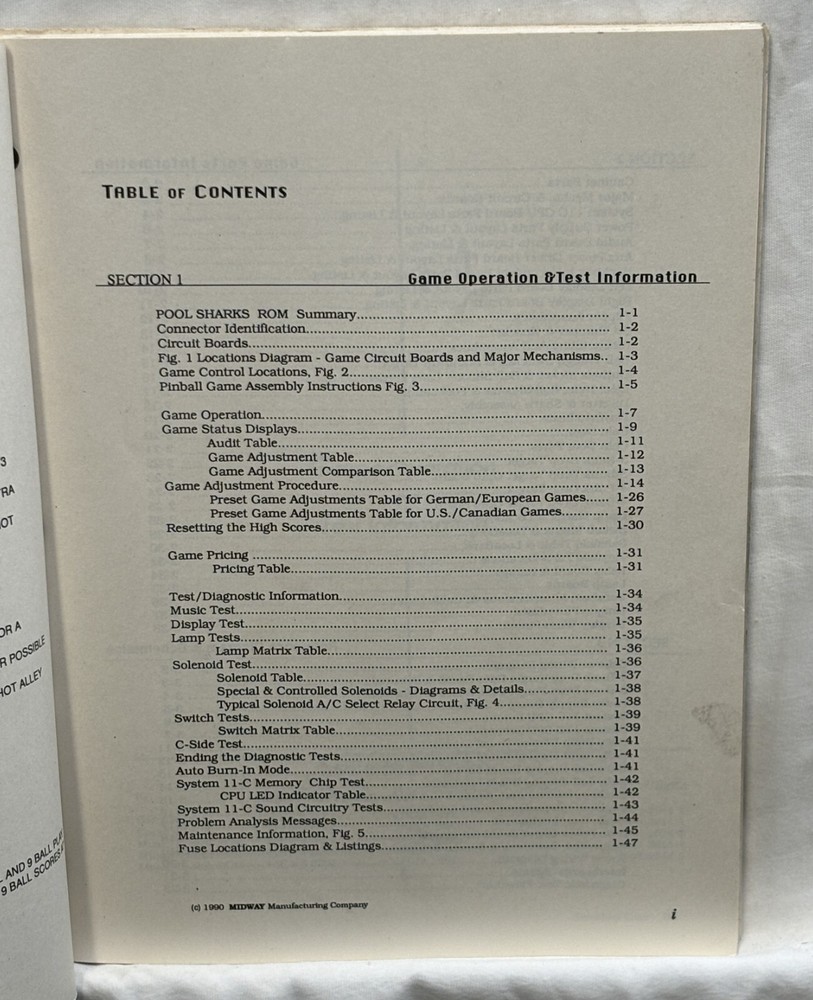 ORIGINAL-BALLY-POOL SHARKS-OPERATIONS MANUAL-OPERATOR'S HANDBOOK