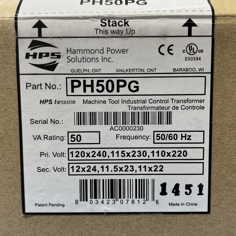 New Open Box HAMMOND POWER SOLUTIONS PH50PG Control Transformer