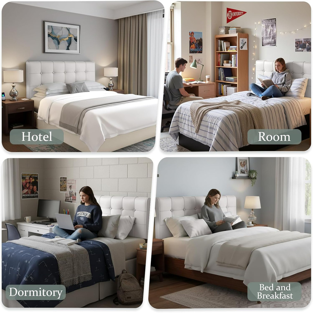 Upholstered Twin Headboard with Quick Install & Side Storage Pockets