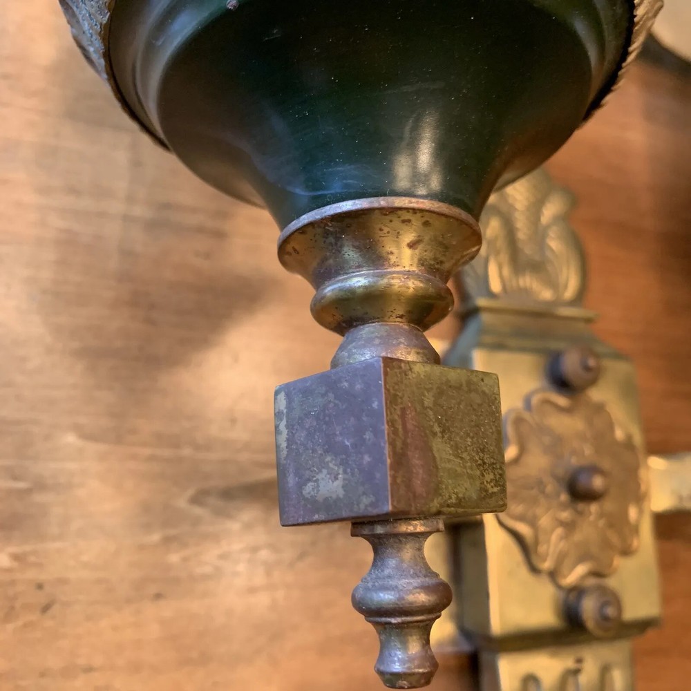 Antique Double Lamp Wall Sconce Dark Olive / Brass