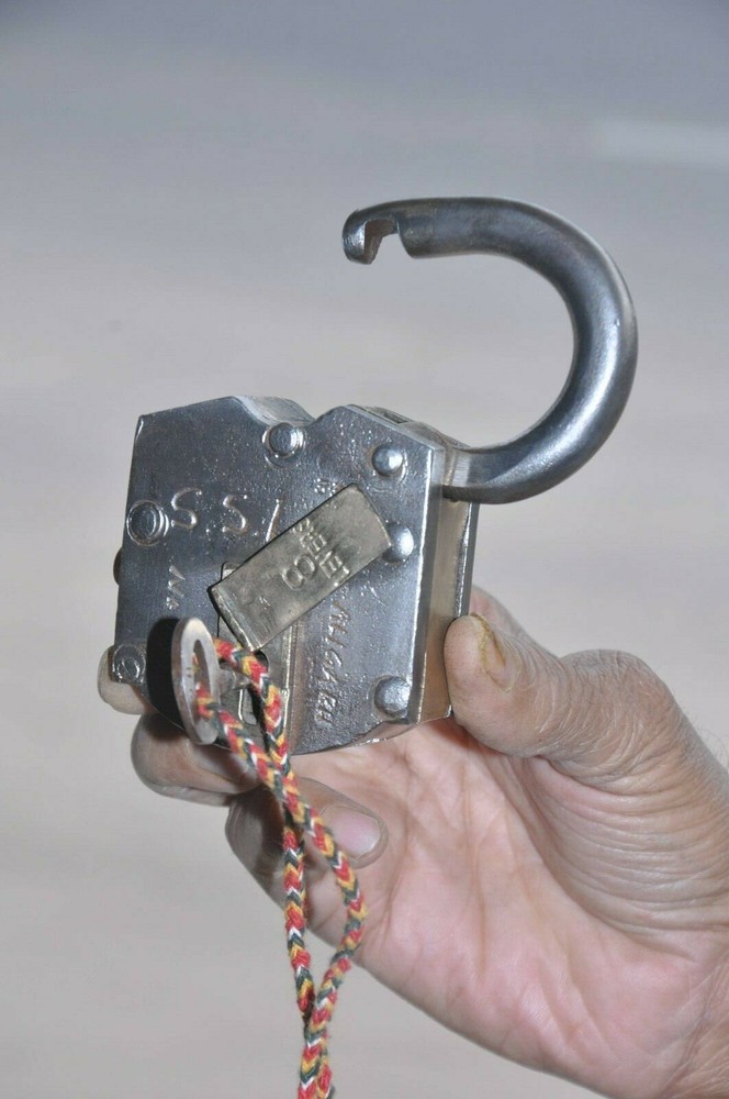 Vintage Iron & Brass Handcrafted Solid Heavy Unique Shape Push Button Padlock