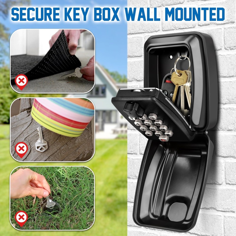 Key Lock Box Wall Mounted Key Storage Box Waterproof 12 Digit Combination Sec...