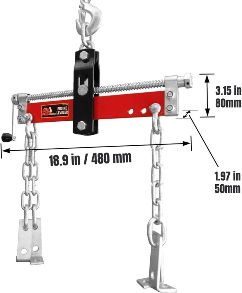 Heavy-Duty Engine Leveler with Adjustable Handle - 3/4 Ton Capacity, 14" Chains