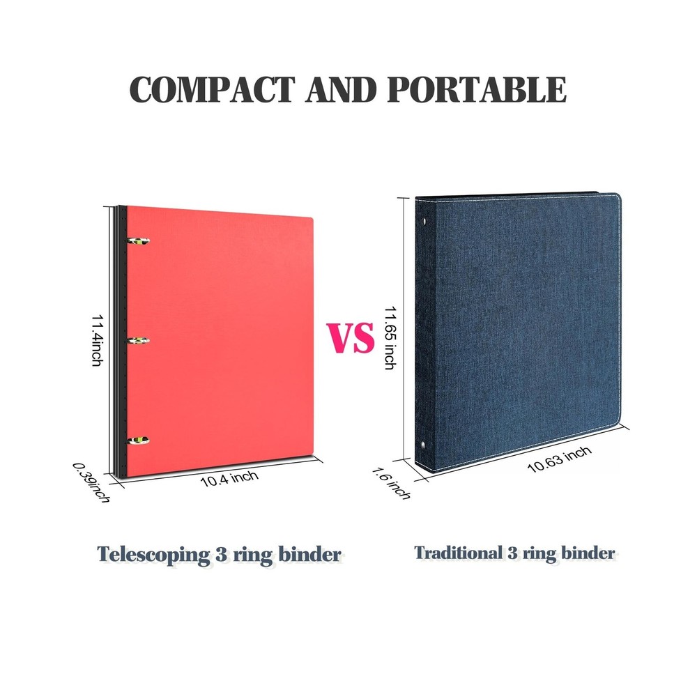 INFUN Telescoping 3 Ring Binder - 4PCS, Portable Plastic 3 Ring Binder with T...