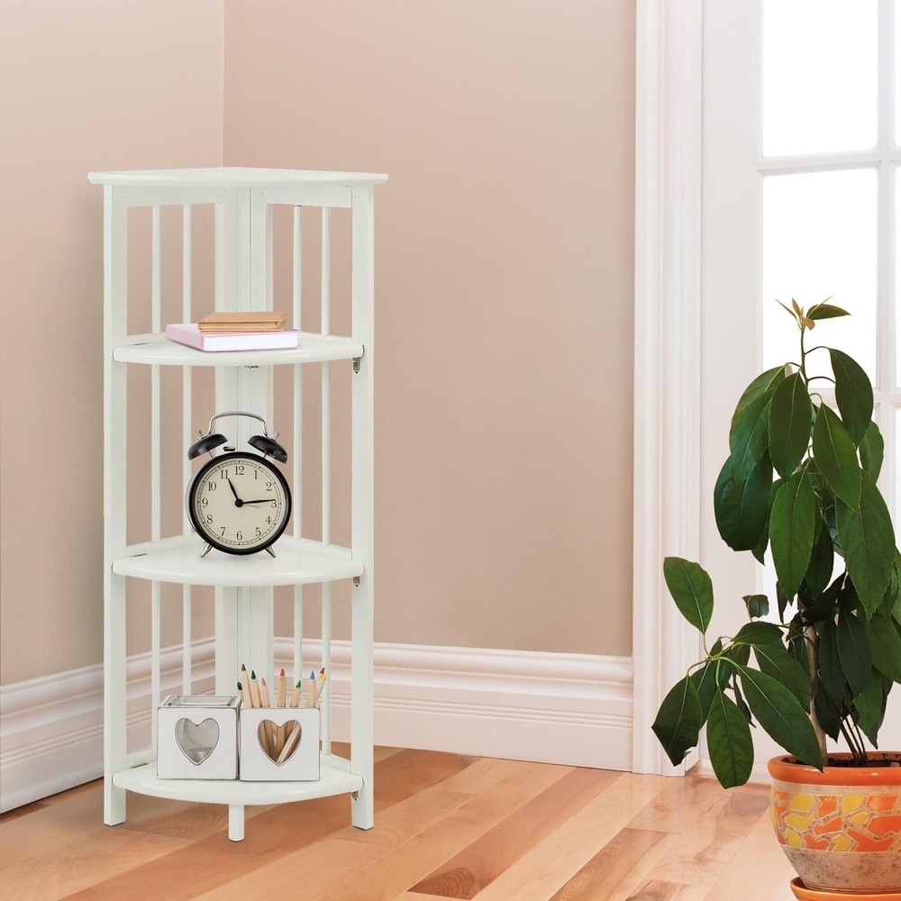 Casual Home 4-Shelf White Folding Corner Bookcase - Space-Saving Design
