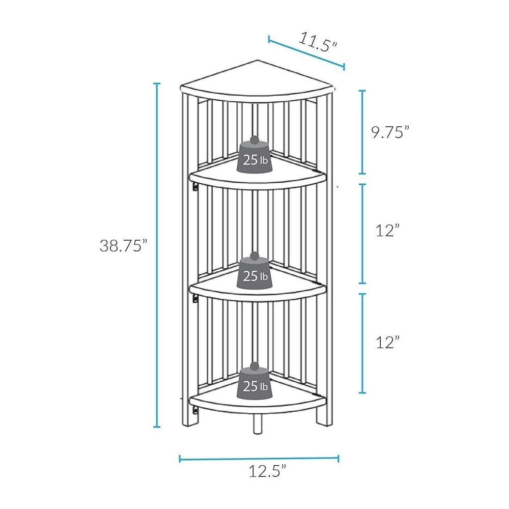 Casual Home 4-Shelf White Folding Corner Bookcase - Space-Saving Design