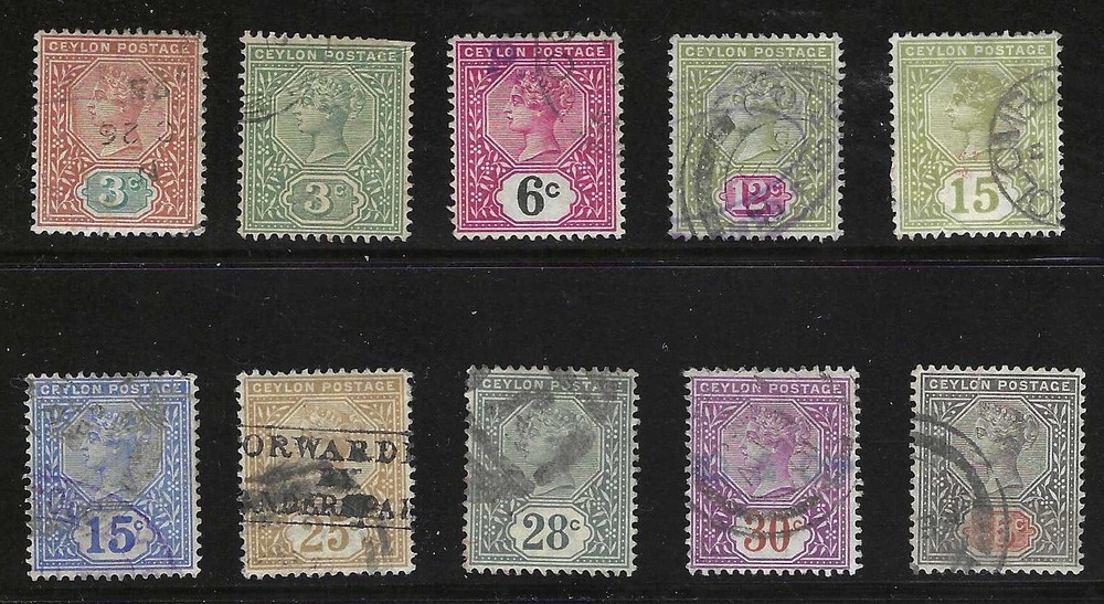 Ceylon, 1886-1900, Scott #132-141 Complete Set, Used
