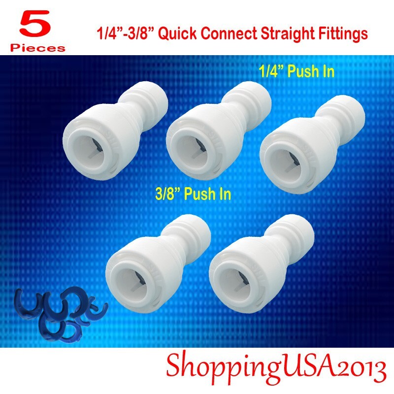 5 Pcs 1/4-3/8 Quick Connect Straight Fitting Connection Push In Water Filter