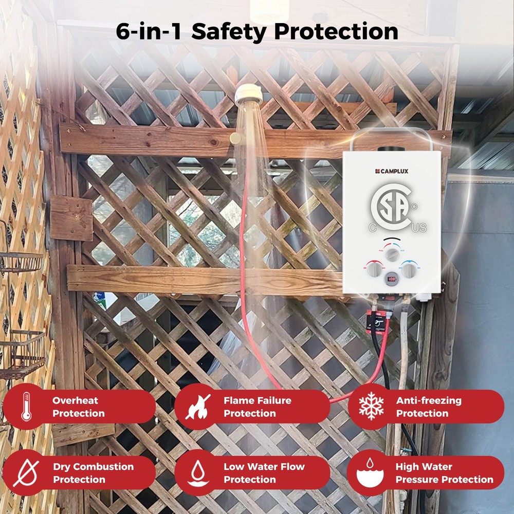 6L Propane Gas Tankless Water Heater On-demand Hot for Outdoor Portable Shower