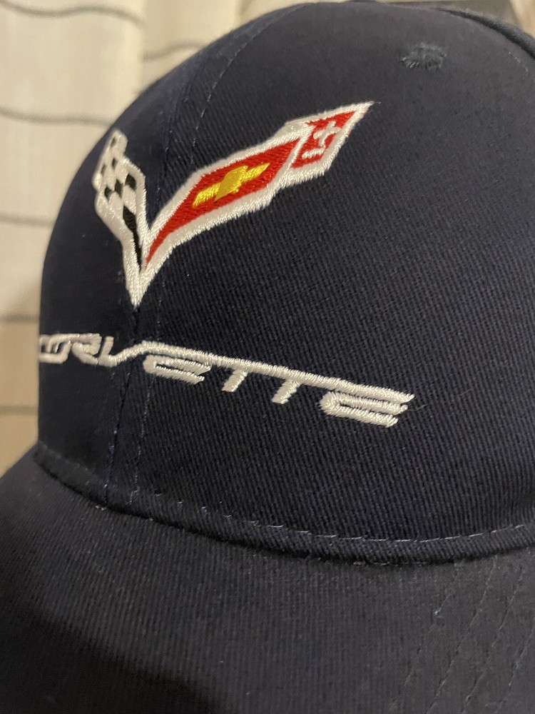 Chevrolet Corvette Hat Navy Blue White Strap Back Baseball Cap OSFA Embroidered
