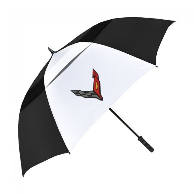 C8 Next Generation Corvette Golf Umbrella - Black/White 64"