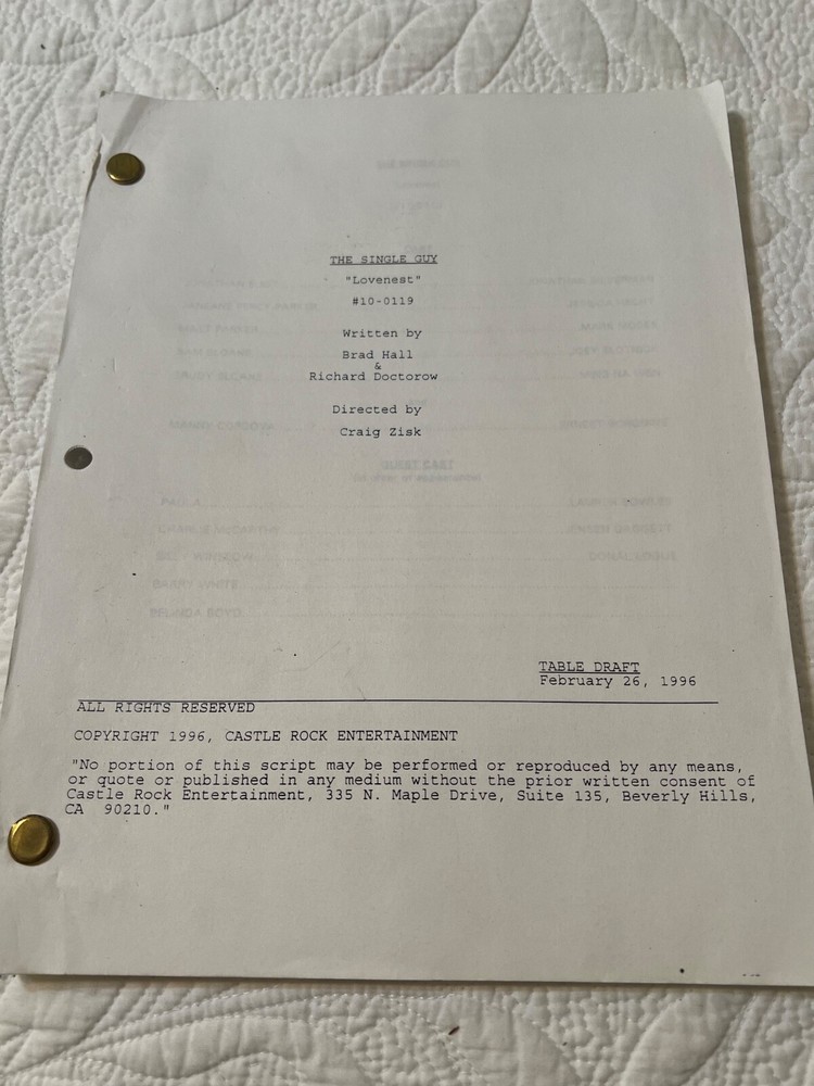 The Single Guy , "Lovenest" Script  Screenplay Written By Brad Hall 1996