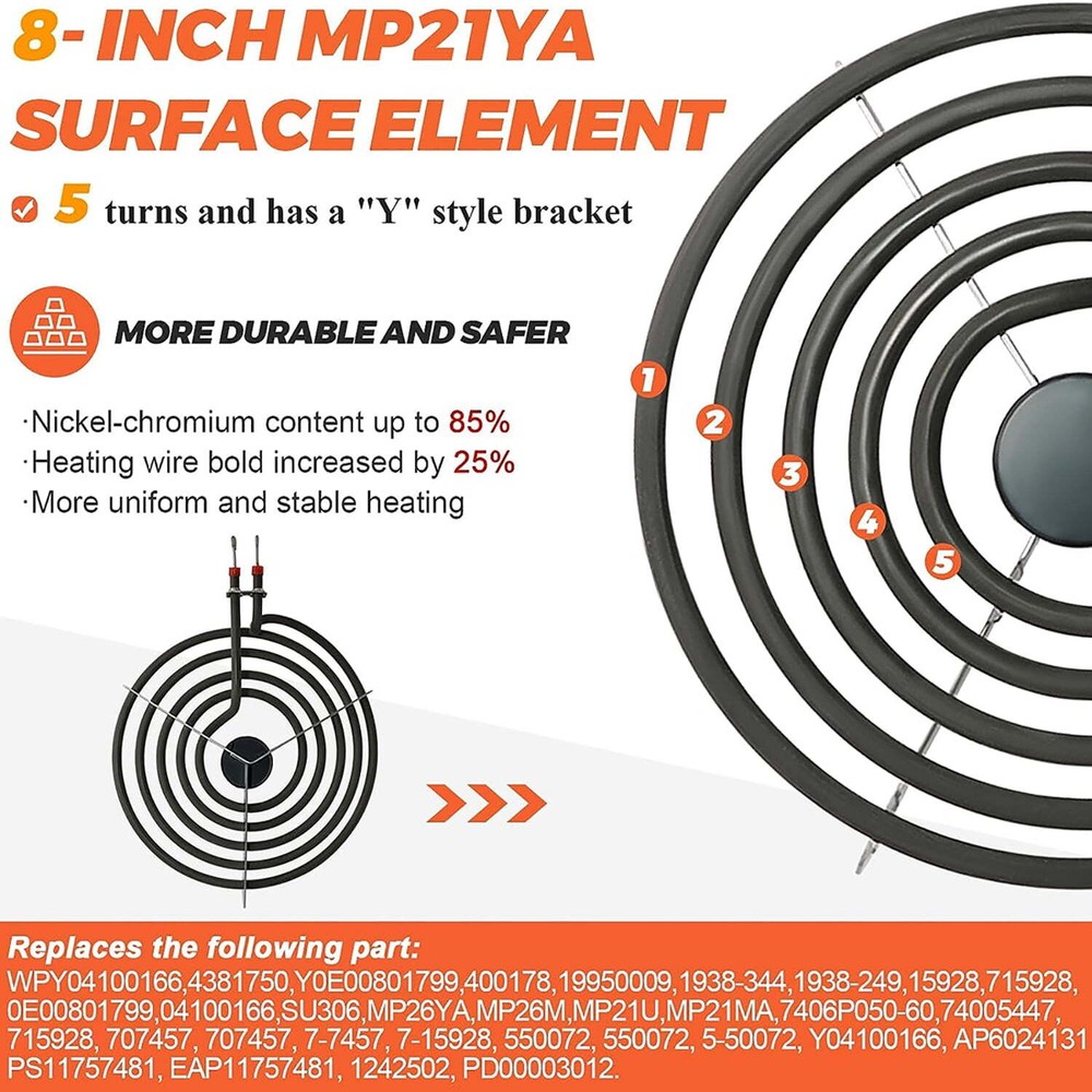 MP22YA Electric Range Burner Element Unit Set w/ Element Receptacle Kit Drip Pan