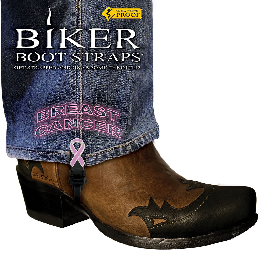 6" Breast Cancer Biker Boot Straps