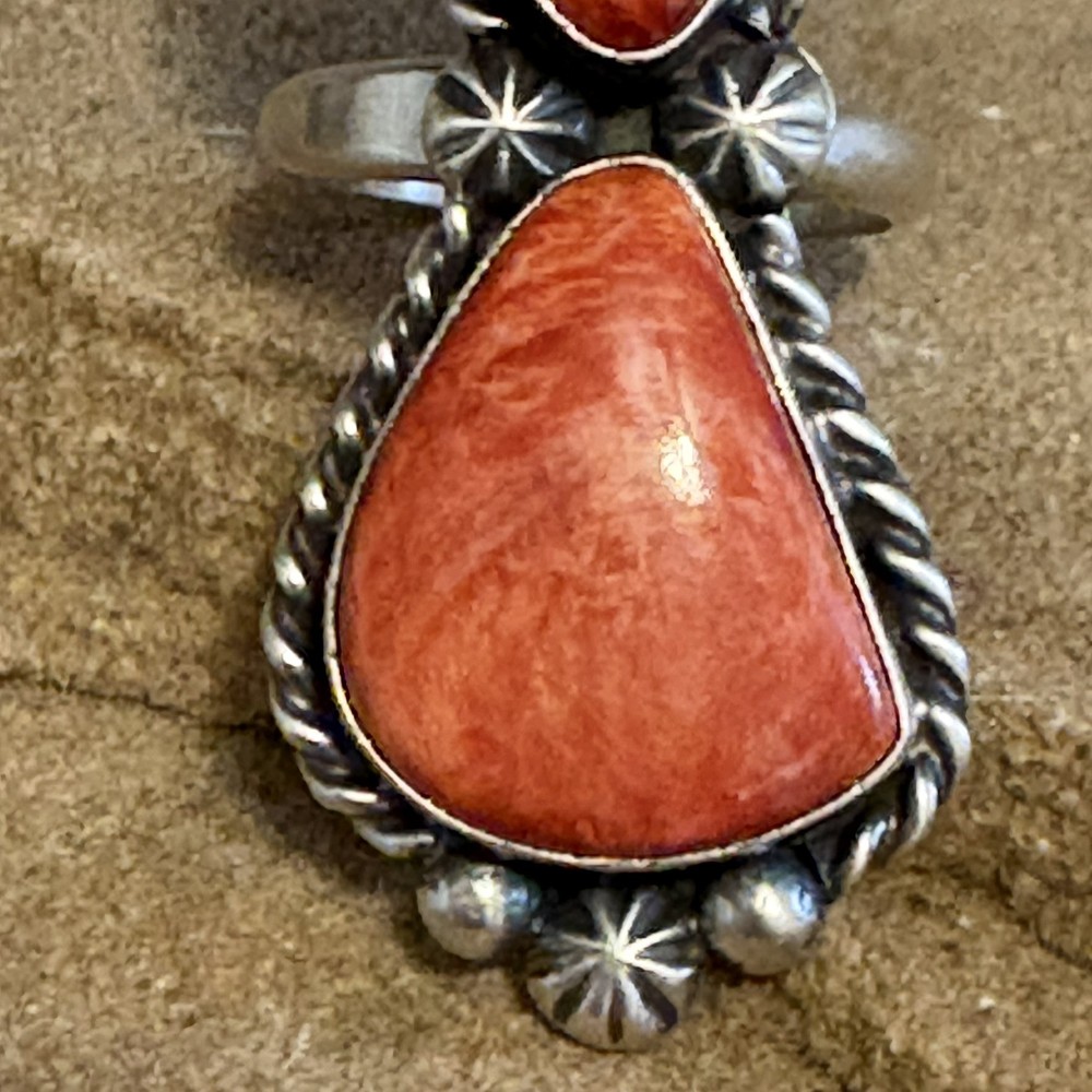 sterling silver orange spiny oyster ring size adjustable
