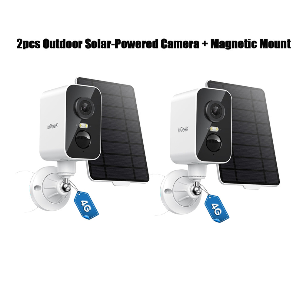 2PCS ieGeek 4G LTE Cellular Security Camera 2K Solar Power Camera Outdoor, IP66