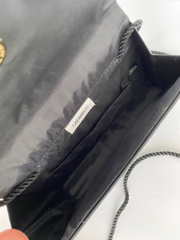 Evening Bag Satin Sequins Black Gold Tone Caparros